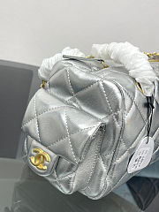 Chanel Silver Quilted Barrel Bag Gold Chain - 2