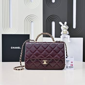 Chanel flap bag in burgundy with handle and chain Size 14x19x8.5cm