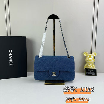 CHANEL Double Flap Medium Denim Shoulder Bag Size 25cm