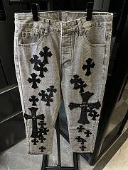 Chrome Hearts Silver Cross Patches Light Gray Jeans - 4