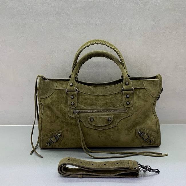 Balenciaga Green Small Suede Le City Top-Handle Bag Size 38 x15x24cm - 1