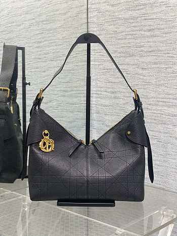 Large Dior Voyage Bag Black Flat Macrocannage Crinkled Calfskin Size 28x18x12cm