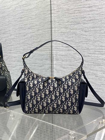 Medium D-Dream Bag Blue Dior Oblique Jacquard and Smooth Calfskin