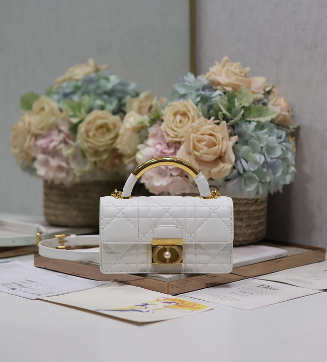 MINI DIOR ANGE BAG Black Macrocannage Lambskin in white Size 20x12x5cm - 1