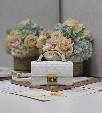 MINI DIOR ANGE BAG Black Macrocannage Lambskin in white Size 20x12x5cm