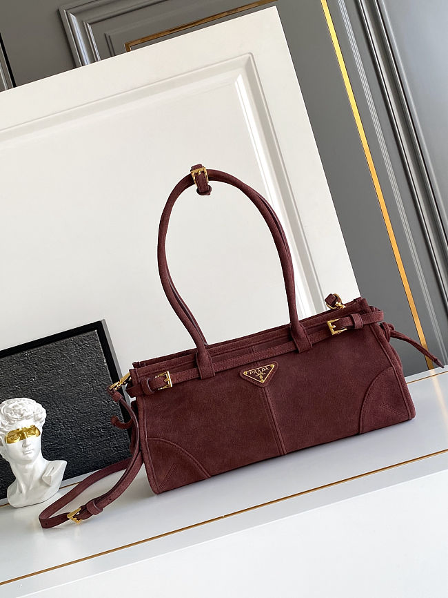 Prada Burgundy Prada Bonnie Medium Suede Handbag Size 32x15.5x12cm - 1