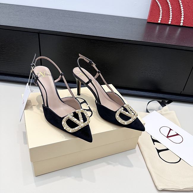 Valentino Garavani 85mm VLogo Signature Slingback Pumps in Black - 1