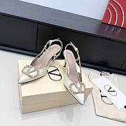 Valentino Garavani 85mm VLogo Signature Slingback Pumps in White  - 4