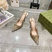 Women's slingback pump with crystal Horsebit in Beige and dark brown GG canvas - 1