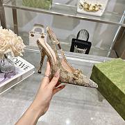 Women's slingback pump with crystal Horsebit in Beige and dark brown GG canvas - 6