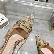 Women's slingback pump with crystal Horsebit in Beige and dark brown GG canvas - 5