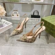 Women's slingback pump with crystal Horsebit in Beige and dark brown GG canvas - 4