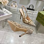 Women's slingback pump with crystal Horsebit in Beige and dark brown GG canvas - 2