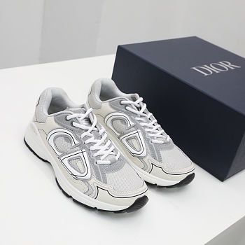 DIOR Unisex CD Shoes B30 Low-Top Sneaker Gray Mesh and White Technical Fabric