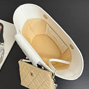 Chanel Small Shopping Tote Bag Beige Raffia and White Lambskin Light Gold Hardware - 5