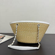 Chanel Small Shopping Tote Bag Beige Raffia and White Lambskin Light Gold Hardware - 2