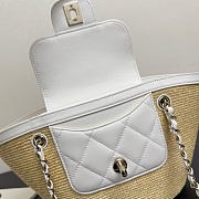 Chanel Small Shopping Tote Bag Beige Raffia and White Lambskin Light Gold Hardware - 3