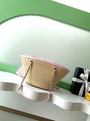 Chanel Large Shopping Tote Bag Beige Raffia and Light Pink Lambskin Light Gold Hardware - 3