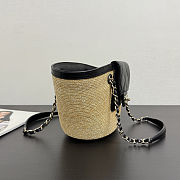 Chanel Small Shopping Tote Bag Beige Raffia and Black Lambskin Light Gold Hardware - 6