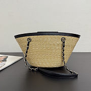 Chanel Small Shopping Tote Bag Beige Raffia and Black Lambskin Light Gold Hardware - 3