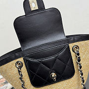 Chanel Small Shopping Tote Bag Beige Raffia and Black Lambskin Light Gold Hardware - 2