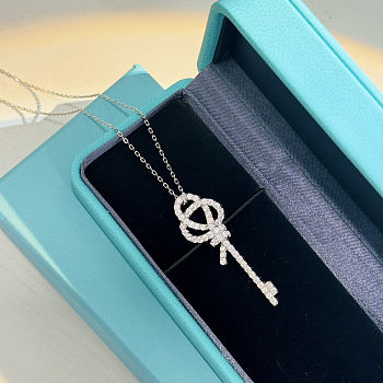 Tiffany Knot Medium Key Pendant in Platinum with Diamonds Necklace