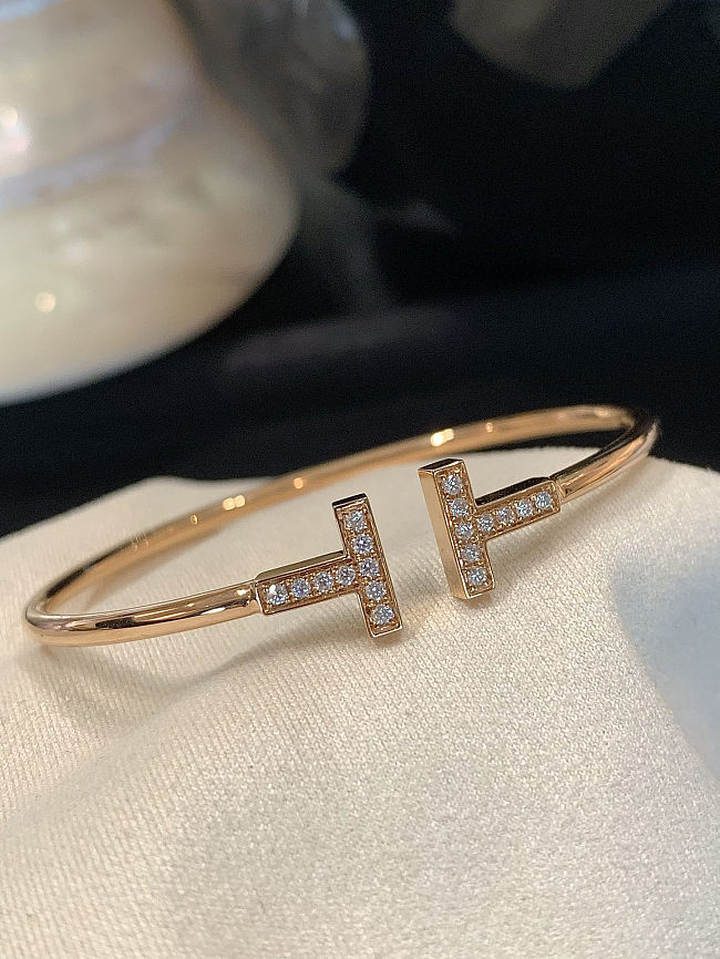 Tiffany T Wide Diamond Wire Bracelet in Rose Gold - 1