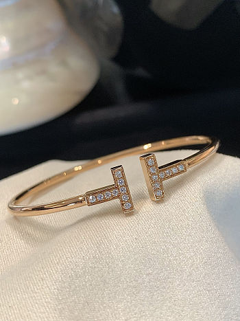 Tiffany T Wide Diamond Wire Bracelet in Rose Gold