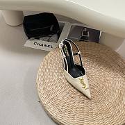 YSL Cassandre Pointed-Toe Slingback Heels Cream - Heel Height 8.0CM - 5