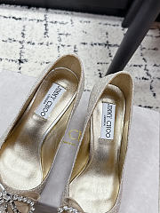 Jimmy Choo Auria 70 Light Soft Gold Caviar Glitter Fabric Pumps with Crystal Embellished Bows 70mm - 5