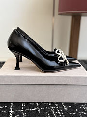 Jimmy Choo Auria 70 Black Soft Spazzolato Pumps with Velvet and Crystal Bow 70mm - 2