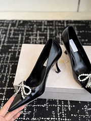 Jimmy Choo Auria 70 Black Soft Spazzolato Pumps with Velvet and Crystal Bow 70mm - 6