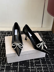 Jimmy Choo Auria 70 Black Soft Spazzolato Pumps with Velvet and Crystal Bow 70mm - 5