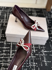 Jimmy Choo Auria 70 Deep Merlot Soft Spazzolato Pumps with Satin and Crystal Bows 70mm - 4