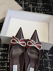 Jimmy Choo Auria 70 Deep Merlot Soft Spazzolato Pumps with Satin and Crystal Bows 70mm - 5