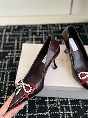 Jimmy Choo Auria 70 Deep Merlot Soft Spazzolato Pumps with Satin and Crystal Bows 70mm - 3