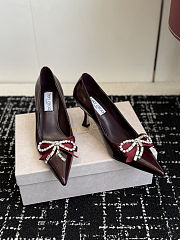Jimmy Choo Auria 70 Deep Merlot Soft Spazzolato Pumps with Satin and Crystal Bows 70mm - 2