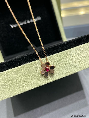 VCA mini gold & pink diamond clover necklace 
