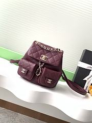 Chanel Grain Embossed Calfskin Backpack Women's Deep Red Size 17.5x16.5x10cm - 1
