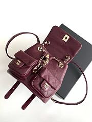 Chanel Grain Embossed Calfskin Backpack Women's Deep Red Size 17.5x16.5x10cm - 3