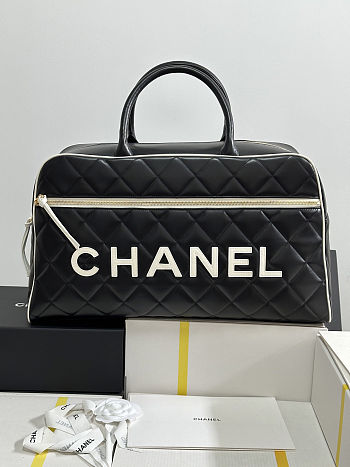 CHANEL Vintage Leather Tote Bag Black Size 46x27x13cm