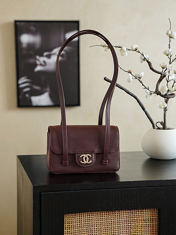 Chanel 2026 Bag 22cm Burgundy Grained Shiny Calfskin Size 22cm