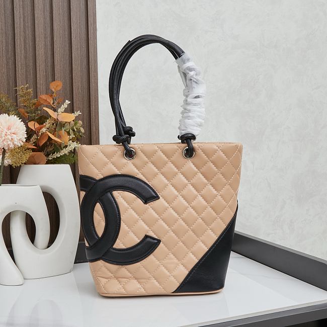 Chanel Calfskin Quilted Medium Cambon Tote Beige Size 25x24x13cm - 1