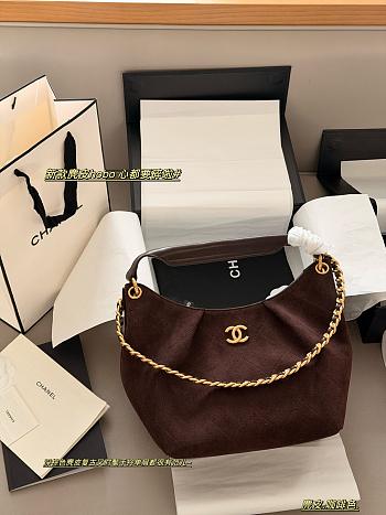  Chanel Maxi Hobo Bag in coffee brown suede calfskin and lambskin with gold-tone