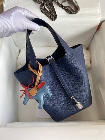 Hermès Picotin Lock 18 Bleu Saphir Maurice Silver Hardware Size 18cm