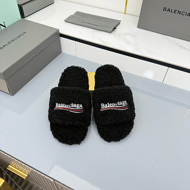 Balenciaga Furry Slide Sandals  - 1
