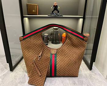 Gucci Giglio large tote bag medium brown GG suede Size 60x47x16 cm