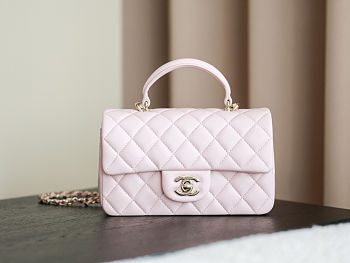 Chanel Light Pink Mini Rectangle Top Handle Flap Bag Size 20x13x9cm