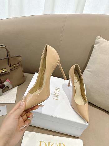 Christian Dior D-STILETTO Beige Patent Pointed Toe Pumps 7.5cm
