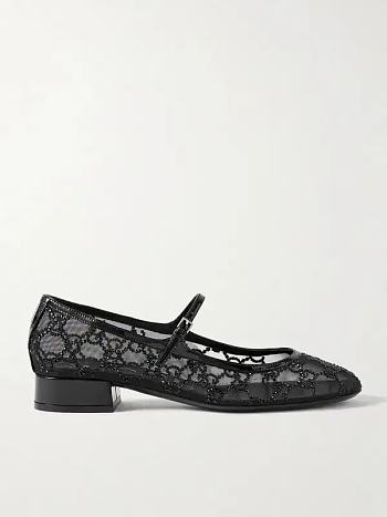 Gucci charline patent leather-trimmed crystal-embellished mesh mary jane pumps